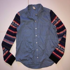 Free People We the Free Chambray Button w/ Down Knit Sleeve Sz M Boho Eclectic